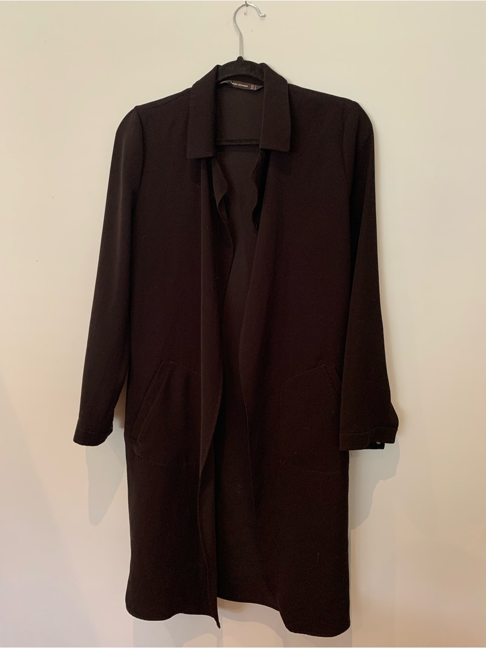 Zara Black Long Open-Front Trench Coat